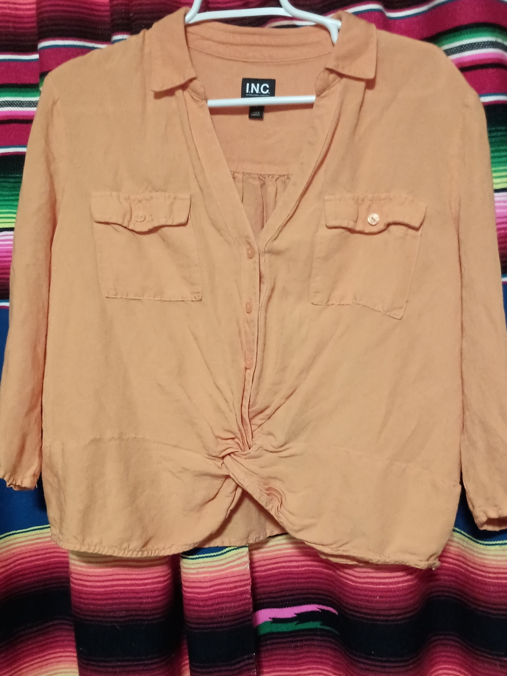 INC International Concepts Orange Twist-Front Button-Down Shirt
